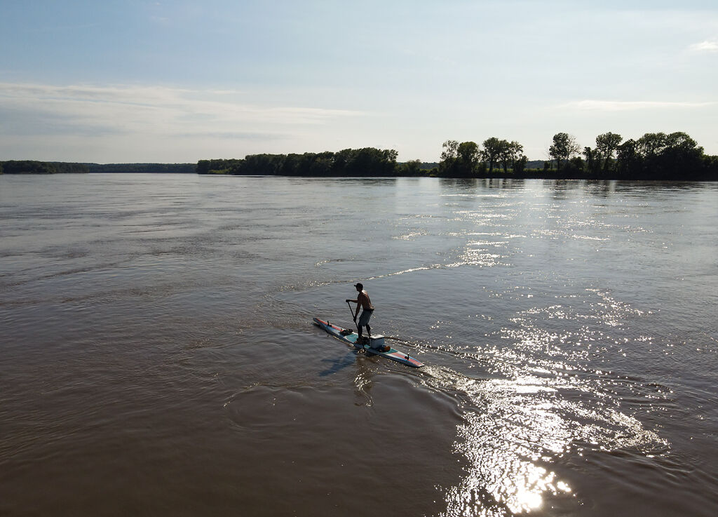 A solo paddler participates in the race